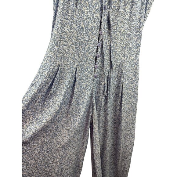 Rampage Womens Sleeveless Jumpsuit Medium Blue Floral Print Button Front - Picture 4 of 8